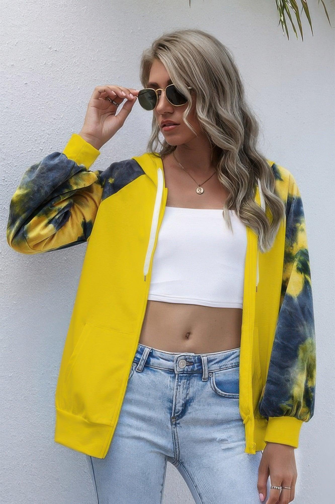 Tie Dye Full Zip Front Open Loose Hoodie | Mixtshop LLC