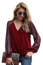 Color Block Deep V Neck Raglan Sleeve Wrap Top | Mixtshop LLC