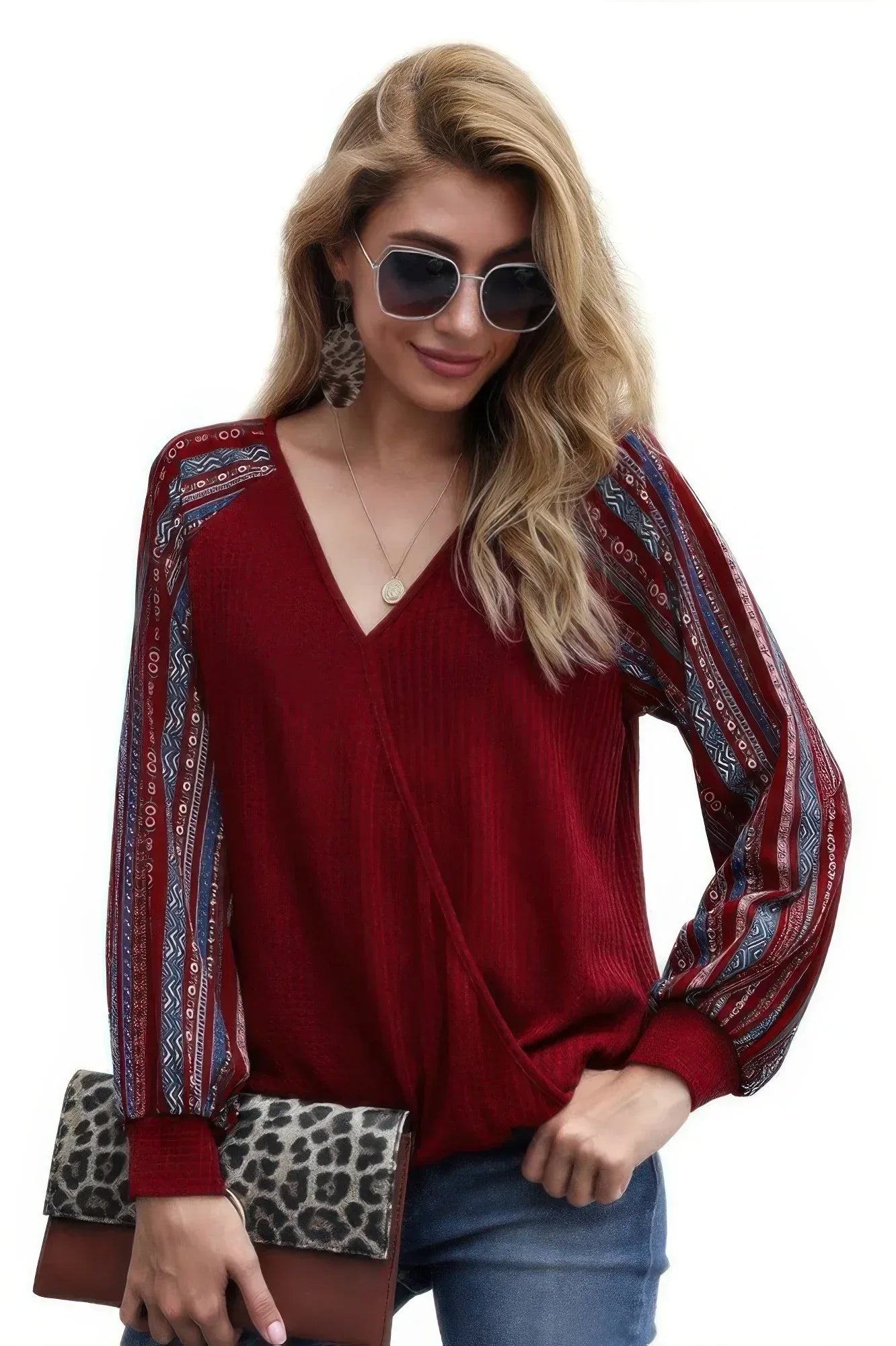 Color Block Deep V Neck Raglan Sleeve Wrap Top | Mixtshop LLC