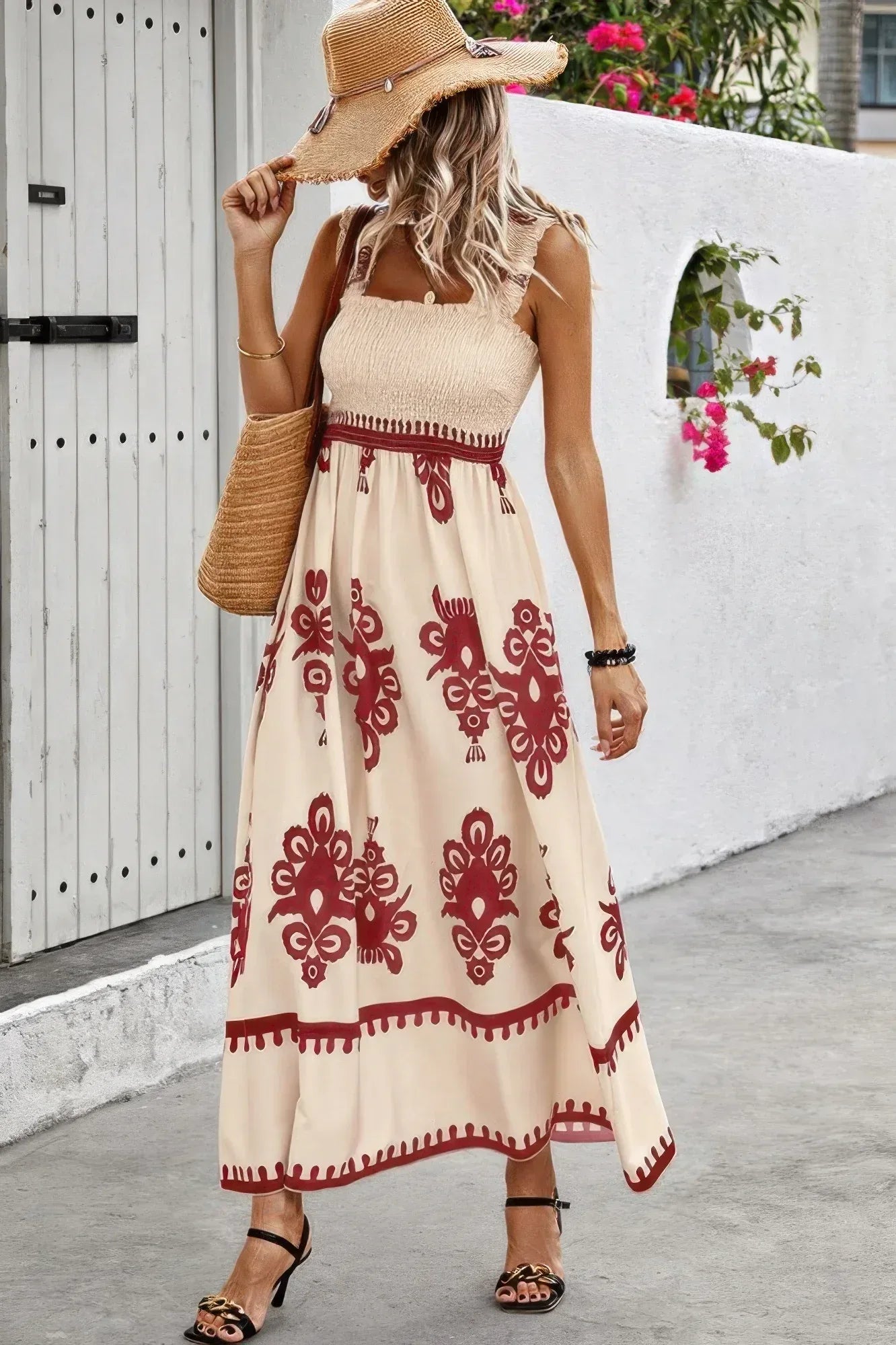 Sleeveless Square Neck A Line Smocked Shirred Dress | Mixtshop LLC