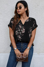 Plus Size Floral Print V Neck Loose Blouse | Mixtshop LLC