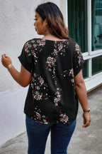 Plus Size Floral Print V Neck Loose Blouse | Mixtshop LLC