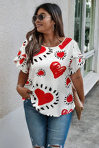 Plus Size Heart Print Ruffle Hem Sleeve Shirt | Mixtshop LLC