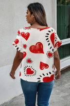 Plus Size Heart Print Ruffle Hem Sleeve Shirt | Mixtshop LLC