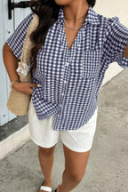 Plus Size Plaid Pocket Short Sleeve Loose Blouse | Mixtshop LLC