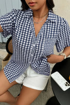 Plus Size Plaid Pocket Short Sleeve Loose Blouse | Mixtshop LLC