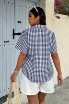 Plus Size Plaid Pocket Short Sleeve Loose Blouse | Mixtshop LLC
