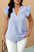Plus Size Striped V Neck Flutter Sleeve Blouse | Mixtshop LLC