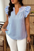 Plus Size Striped V Neck Flutter Sleeve Blouse | Mixtshop LLC