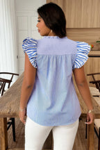 Plus Size Striped V Neck Flutter Sleeve Blouse | Mixtshop LLC