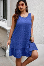 Plus Solid Ruffle Hem Hollow Out Sleeveless Dress | Mixtshop LLC