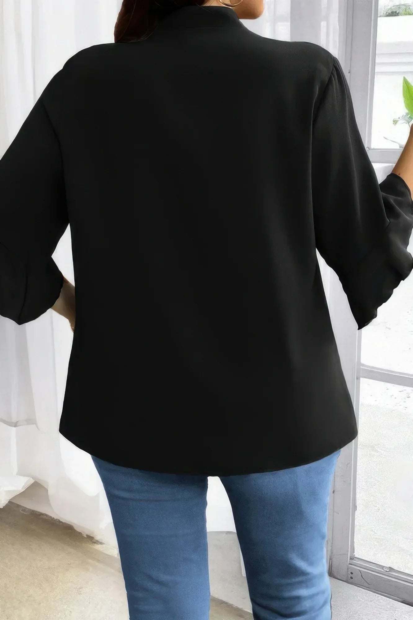 Plus V Neck Ruffle Half Sleeves Loose Blouse | Mixtshop LLC