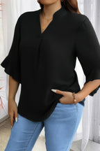 Plus V Neck Ruffle Half Sleeves Loose Blouse | Mixtshop LLC
