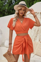Two Pieces Cross Knot Elastic Waist Soild Sets | Mixtshop LLC