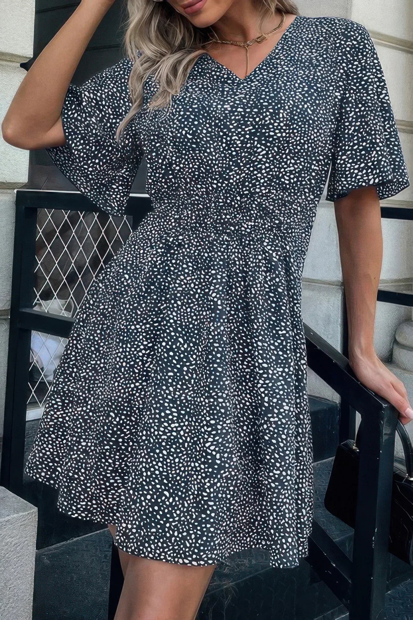 V Neck Leopard Print Ruffled Mini Dress | Mixtshop LLC