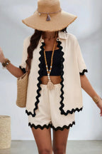 Color Block Two Pieces Button Blouse Sets | Mixtshop LLC