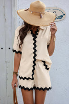 Color Block Two Pieces Button Blouse Sets | Mixtshop LLC