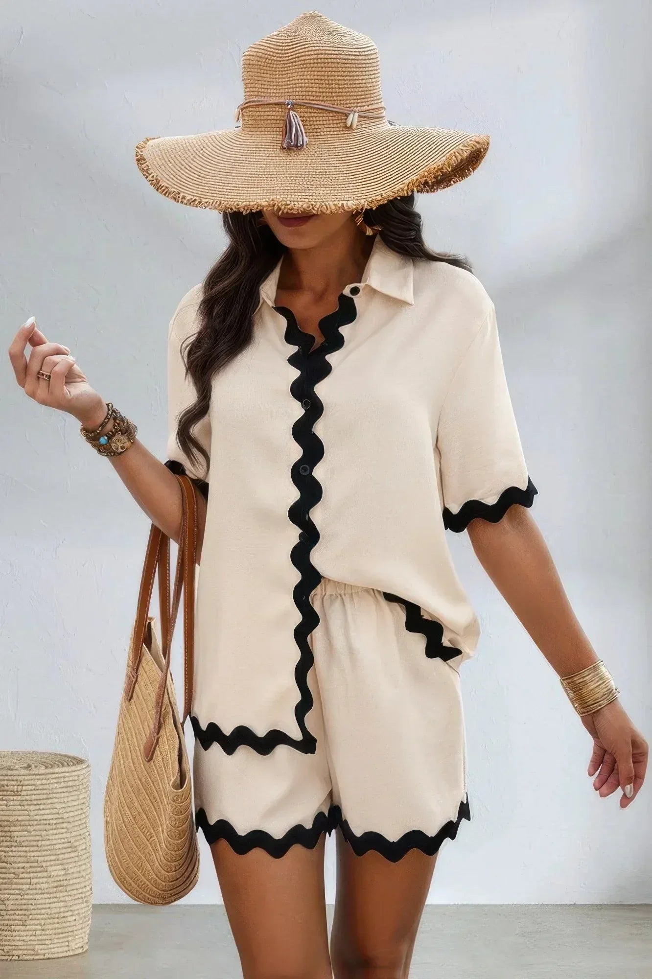 Color Block Two Pieces Button Blouse Sets | Mixtshop LLC