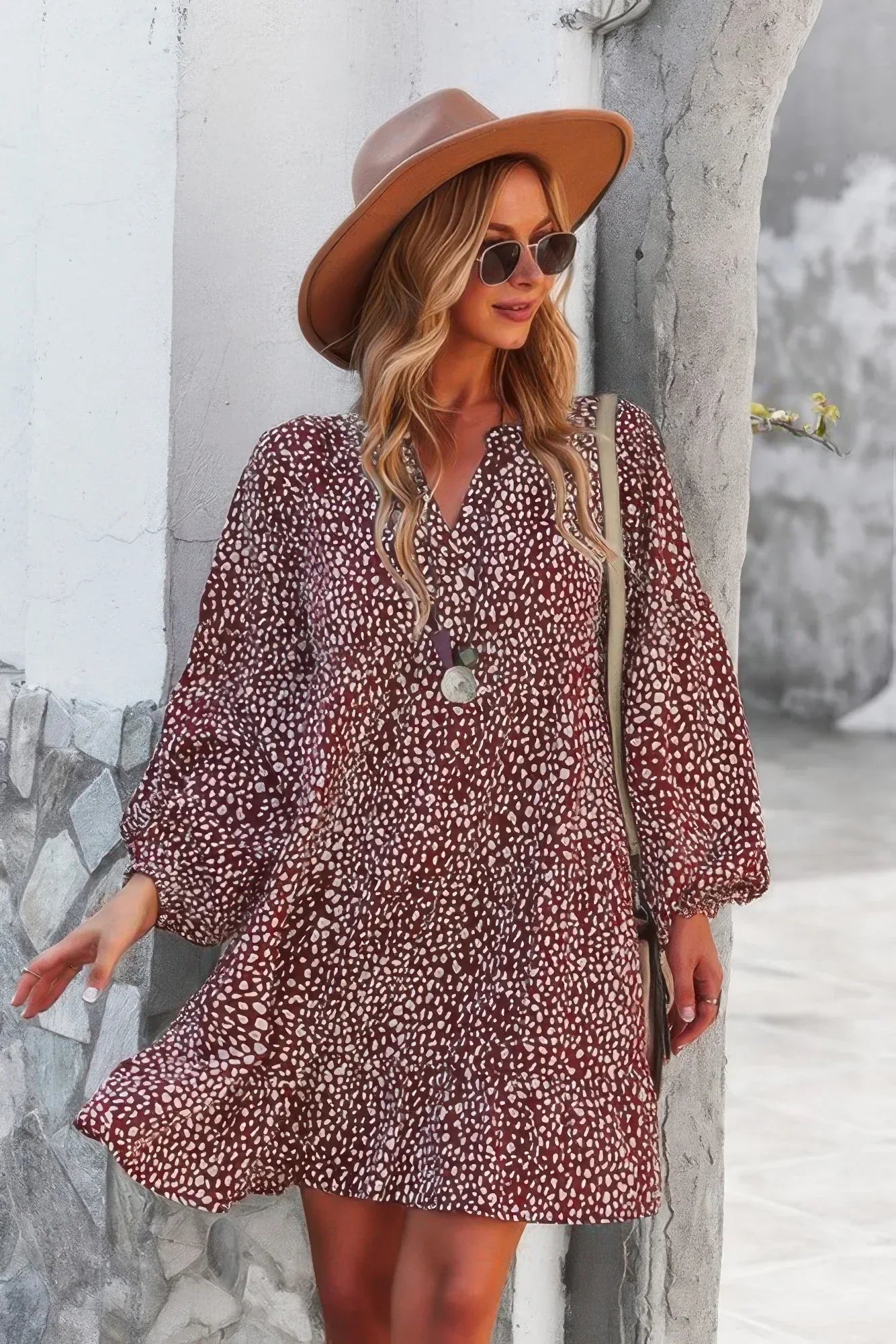 V Neck Polka Dot Tunic Dress | Mixtshop LLC