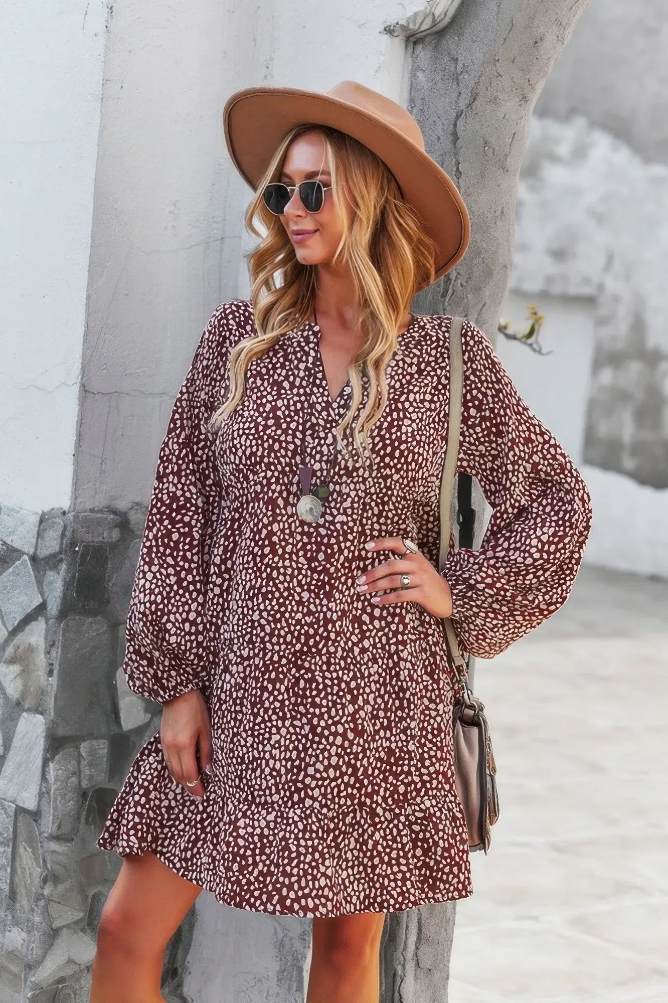 V Neck Polka Dot Tunic Dress | Mixtshop LLC
