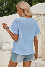 Solid V Neck Ruffle Hem Loose Fit Blouse | Mixtshop LLC