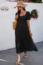 Square Neck Swiss Dot Ruffle Puff Sleeves Dress | Mixtshop LLC
