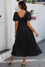 Square Neck Swiss Dot Ruffle Puff Sleeves Dress | Mixtshop LLC