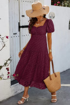 Square Neck Swiss Dot Ruffle Puff Sleeves Dress | Mixtshop LLC