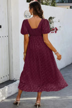 Square Neck Swiss Dot Ruffle Puff Sleeves Dress | Mixtshop LLC