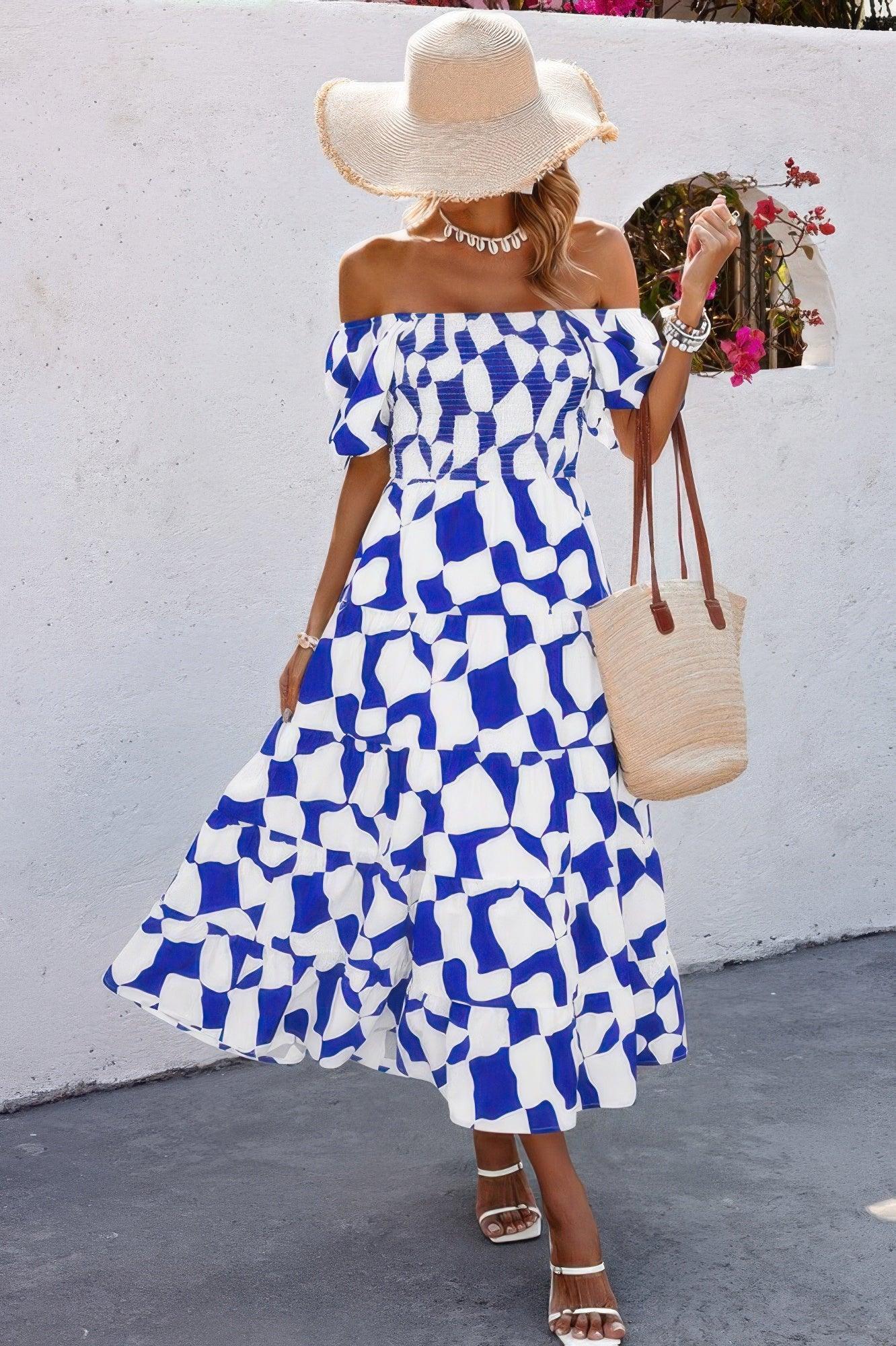 Allover Print Off Shoulder Ruched Ruffle Dress | Mixtshop LLC