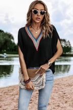 V Neck Short Dolman Sleeves Boho Loose Top | Mixtshop LLC