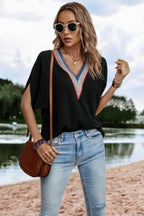 V Neck Short Dolman Sleeves Boho Loose Top | Mixtshop LLC