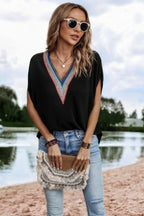 V Neck Short Dolman Sleeves Boho Loose Top | Mixtshop LLC