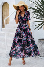 Boho Floral Print High Waist Band Fit Lined Dress | Mixtshop LLC