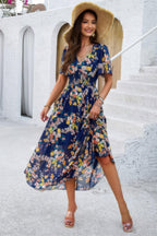 Boho Floral Print High Waist Band Fit Lined Dress | Mixtshop LLC
