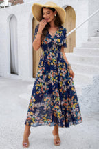 Boho Floral Print High Waist Band Fit Lined Dress | Mixtshop LLC