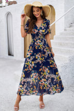 Boho Floral Print High Waist Band Fit Lined Dress | Mixtshop LLC