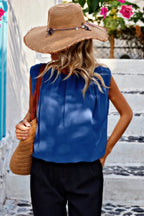 Solid Ruched Sleeveless Loose Fit Round Neck Top | Mixtshop LLC