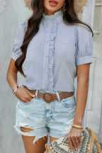 Stripe Button Down Ruffled Front Trim Shirt | Mixtshop LLC