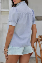 Stripe Button Down Ruffled Front Trim Shirt | Mixtshop LLC
