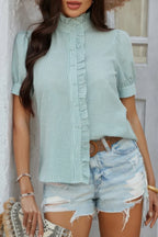 Stripe Button Down Ruffled Front Trim Shirt | Mixtshop LLC