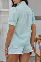 Stripe Button Down Ruffled Front Trim Shirt | Mixtshop LLC