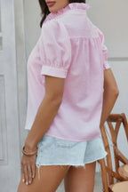 Stripe Button Down Ruffled Front Trim Shirt | Mixtshop LLC