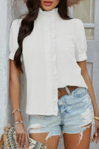 Stripe Button Down Ruffled Front Trim Shirt | Mixtshop LLC