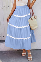 Waves Print Pleated Elastic Waist Band Skirt | Mixtshop LLC