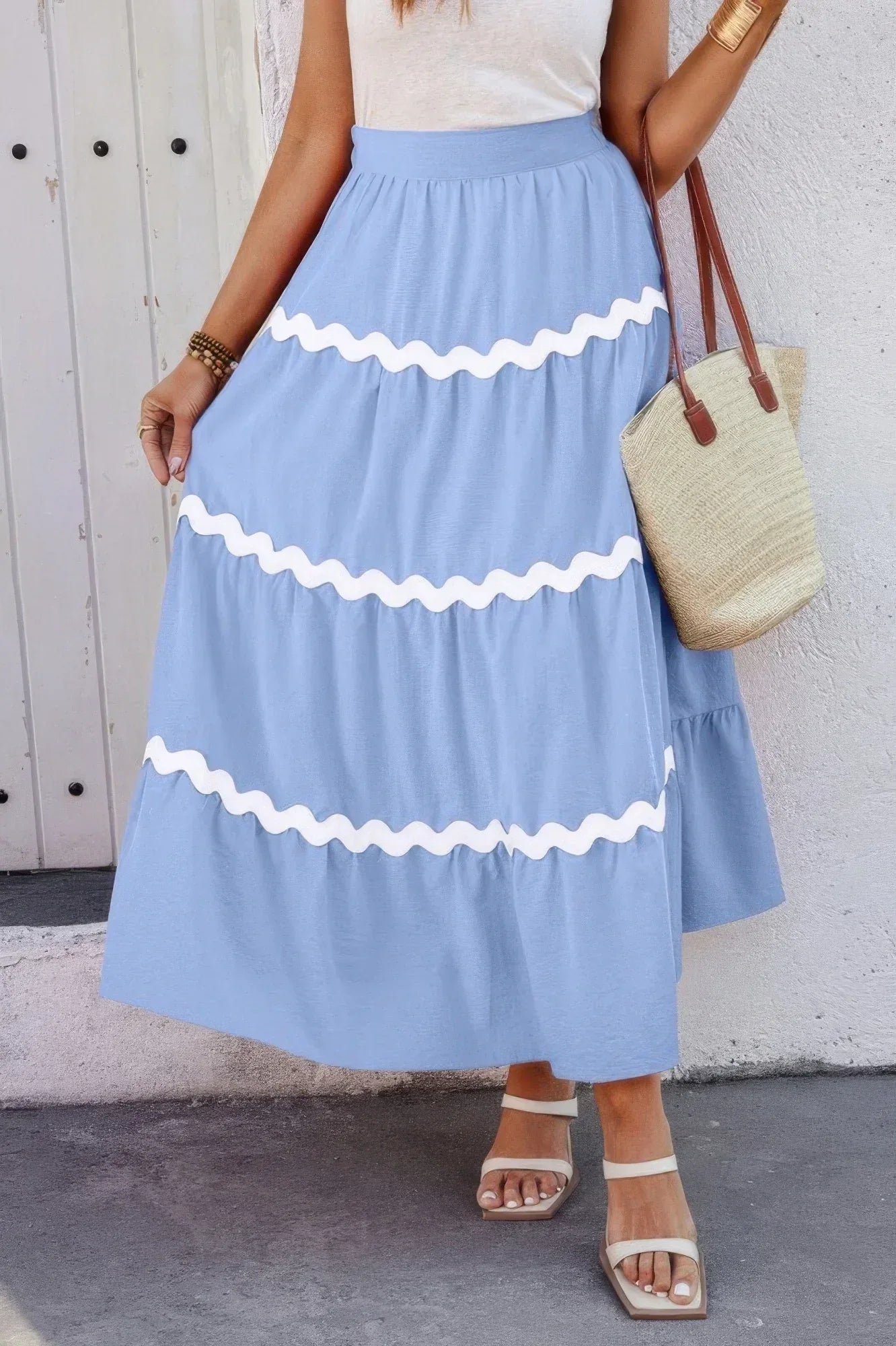 Waves Print Pleated Elastic Waist Band Skirt | Mixtshop LLC