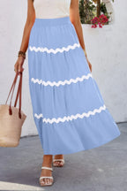 Waves Print Pleated Elastic Waist Band Skirt | Mixtshop LLC