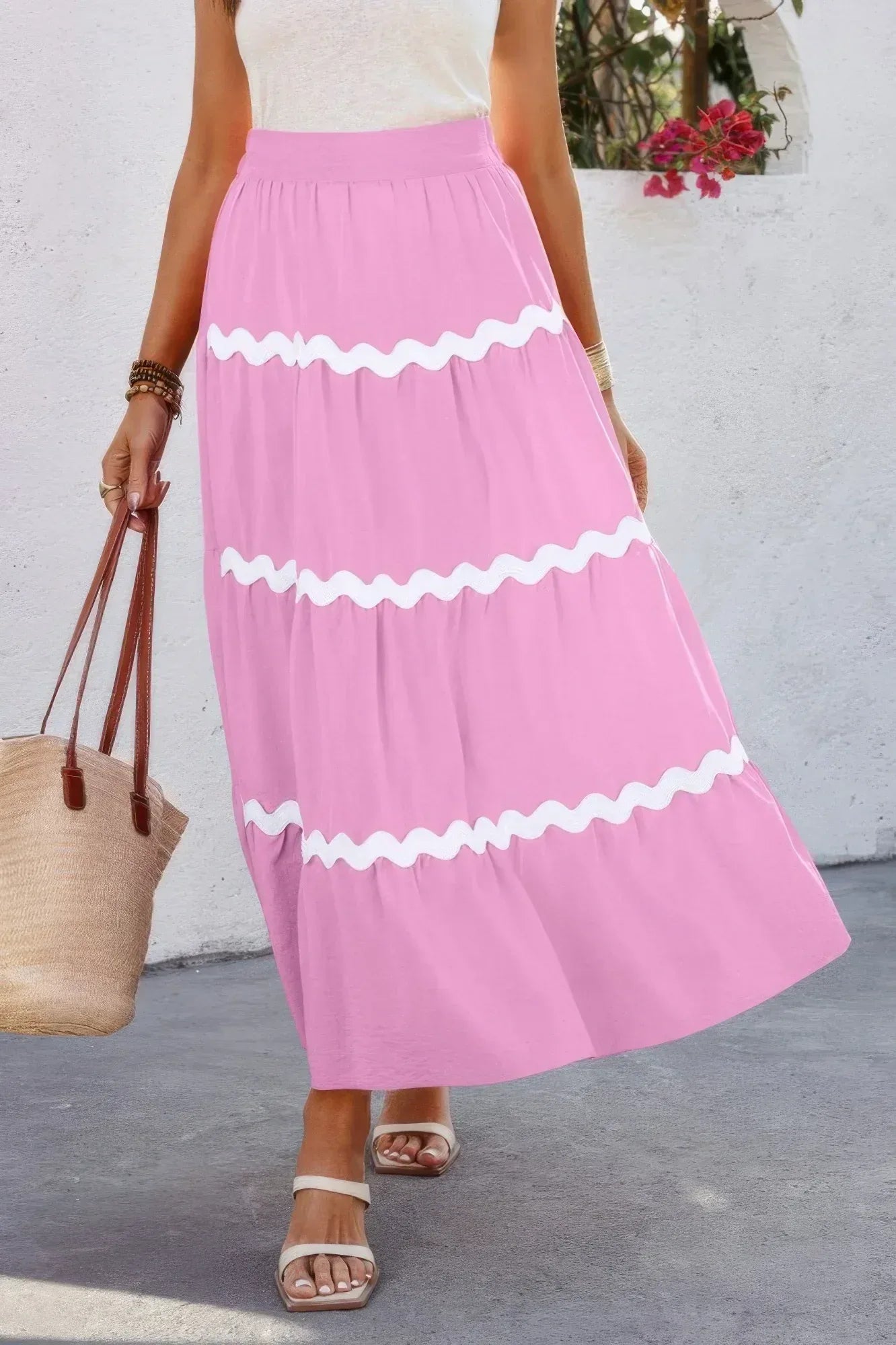 Waves Print Pleated Elastic Waist Band Skirt | Mixtshop LLC