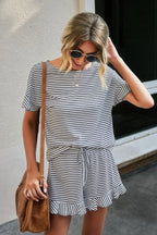Round Neck Striped Top Short Set | Mixtshop LLC