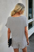 Round Neck Striped Top Short Set | Mixtshop LLC